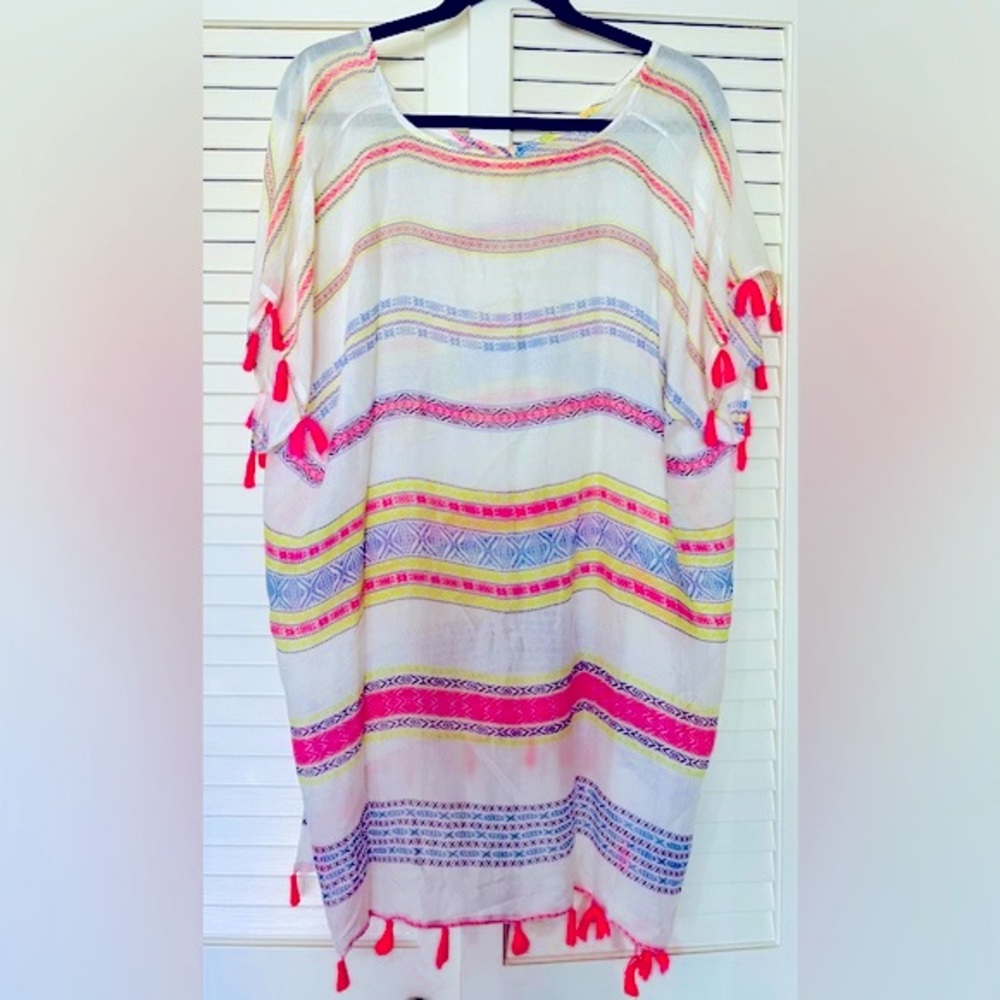 SURF GYPSY. Women’s Caftan-Tunic Tassel Trim Cover-Up